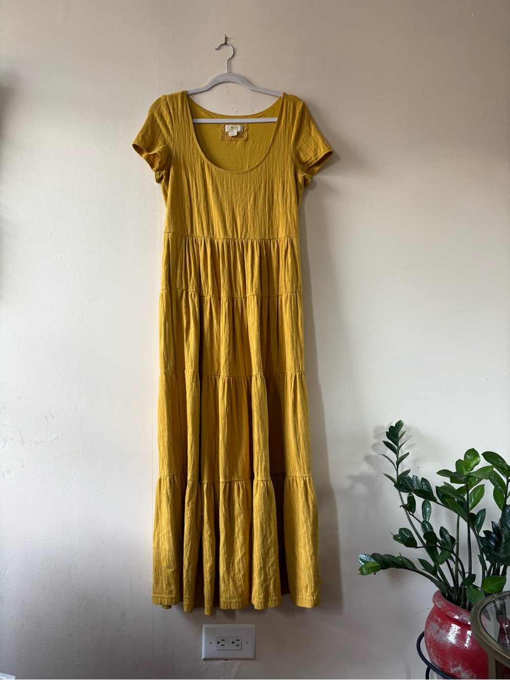 Maeve Anthropologie Mustard Yellow Tiered Scoop Neck Maxi Dress - Medium